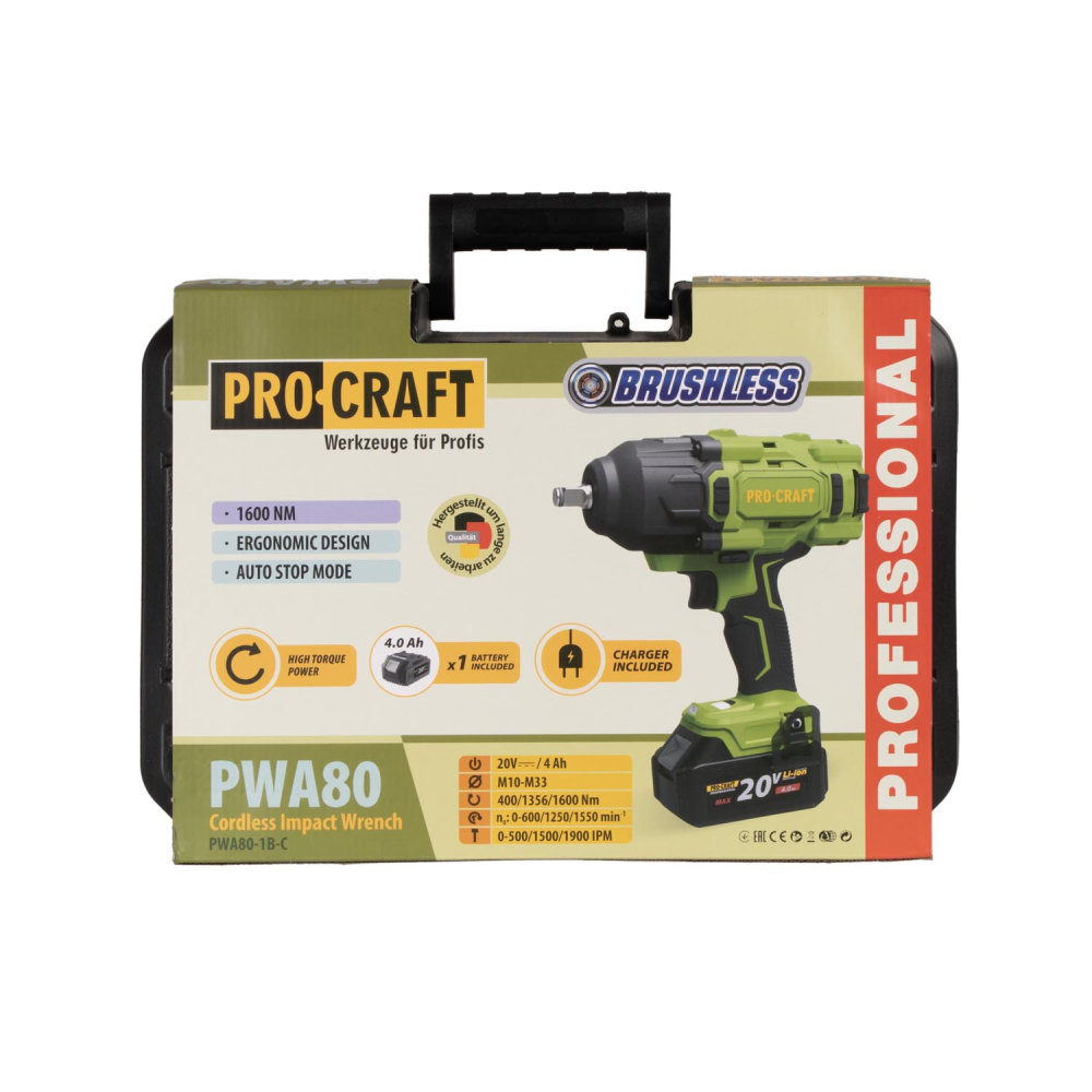 Акумуляторний гайковерт Procraft PWA80 Кейс (з 1 АКБ та ЗП)