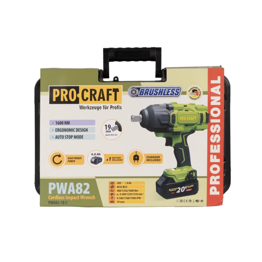 Акумуляторний гайковерт Procraft PWA82 Кейс (з 1 АКБ та ЗП)