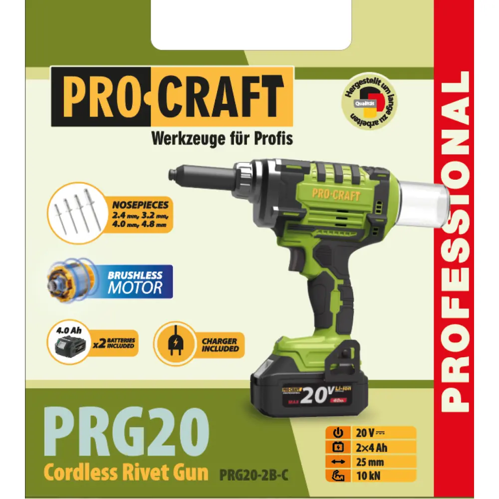 Акумуляторний заклепувальний пістолет Procraft PRG20 (з 2 акб та зп)